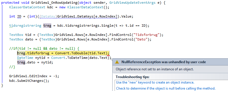 حل مشكلة تحدث كثيرا ومعرفة سببها object reference not set to an instance of an object