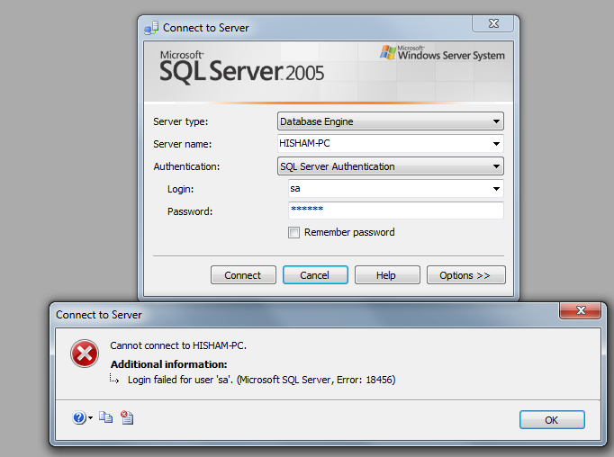 حل مشاكل الدخول  Sql Server login problems - sql services