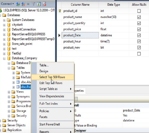  Sql server Design - select - edit top