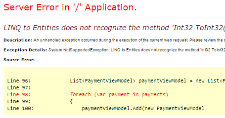 LINQ to Entities does not recognize the method Int32 method in static class.